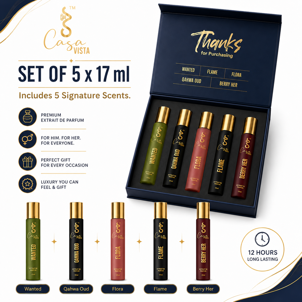 Casa Vista Gift Set – All 5 Signature Fragrances | 17ml × 5
